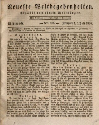 Neueste Weltbegebenheiten (Kemptner Zeitung) Mittwoch 5. Juli 1826