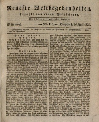 Neueste Weltbegebenheiten (Kemptner Zeitung) Mittwoch 26. Juli 1826