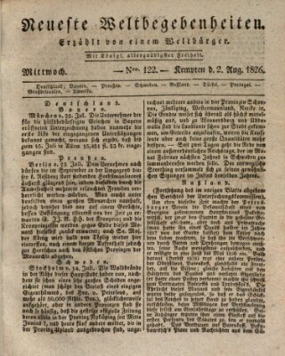 Neueste Weltbegebenheiten (Kemptner Zeitung) Mittwoch 2. August 1826