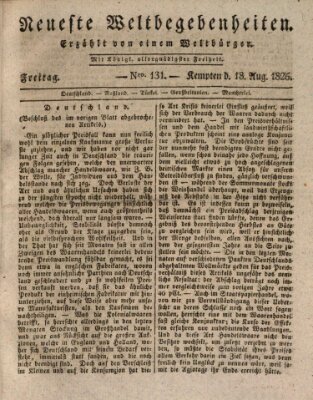 Neueste Weltbegebenheiten (Kemptner Zeitung) Freitag 18. August 1826