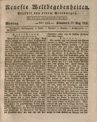 Neueste Weltbegebenheiten (Kemptner Zeitung) Montag 21. August 1826