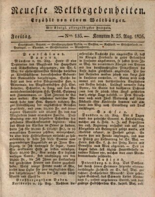 Neueste Weltbegebenheiten (Kemptner Zeitung) Freitag 25. August 1826