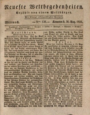 Neueste Weltbegebenheiten (Kemptner Zeitung) Mittwoch 30. August 1826