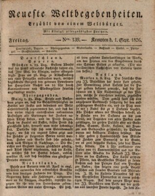 Neueste Weltbegebenheiten (Kemptner Zeitung) Freitag 1. September 1826