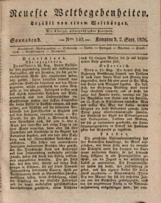 Neueste Weltbegebenheiten (Kemptner Zeitung) Samstag 2. September 1826