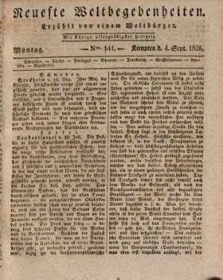 Neueste Weltbegebenheiten (Kemptner Zeitung) Montag 4. September 1826