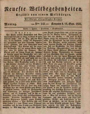 Neueste Weltbegebenheiten (Kemptner Zeitung) Montag 18. September 1826