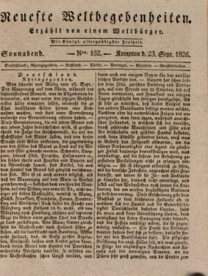 Neueste Weltbegebenheiten (Kemptner Zeitung) Samstag 23. September 1826