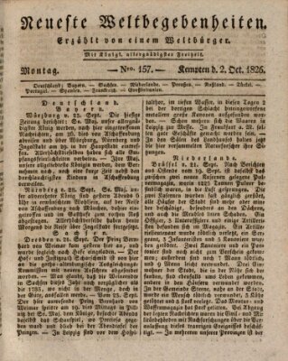 Neueste Weltbegebenheiten (Kemptner Zeitung) Montag 2. Oktober 1826