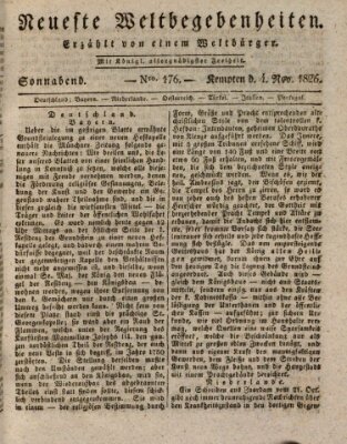 Neueste Weltbegebenheiten (Kemptner Zeitung) Samstag 4. November 1826