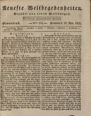 Neueste Weltbegebenheiten (Kemptner Zeitung) Samstag 18. November 1826