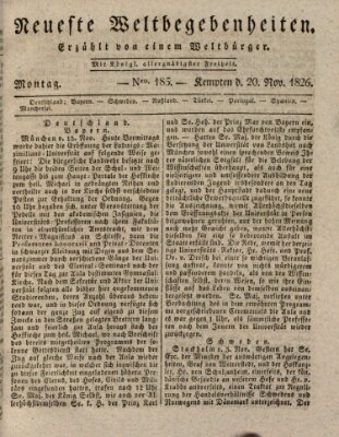 Neueste Weltbegebenheiten (Kemptner Zeitung) Montag 20. November 1826