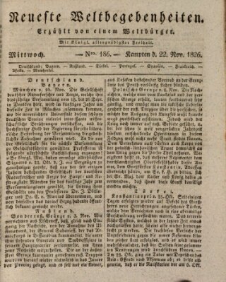 Neueste Weltbegebenheiten (Kemptner Zeitung) Mittwoch 22. November 1826