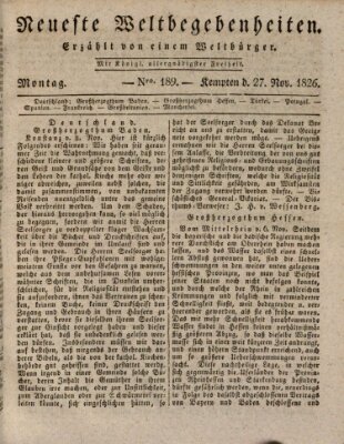 Neueste Weltbegebenheiten (Kemptner Zeitung) Montag 27. November 1826