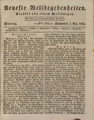 Neueste Weltbegebenheiten (Kemptner Zeitung) Montag 4. Dezember 1826