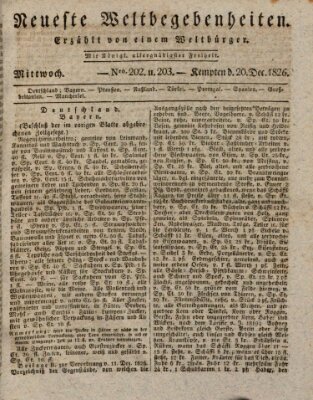 Neueste Weltbegebenheiten (Kemptner Zeitung) Mittwoch 20. Dezember 1826