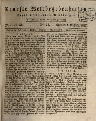 Neueste Weltbegebenheiten (Kemptner Zeitung) Samstag 10. Februar 1827