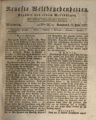 Neueste Weltbegebenheiten (Kemptner Zeitung) Mittwoch 14. Februar 1827