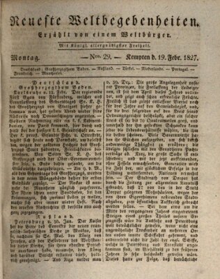 Neueste Weltbegebenheiten (Kemptner Zeitung) Montag 19. Februar 1827