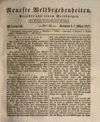 Neueste Weltbegebenheiten (Kemptner Zeitung) Mittwoch 7. März 1827