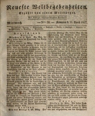 Neueste Weltbegebenheiten (Kemptner Zeitung) Mittwoch 11. April 1827