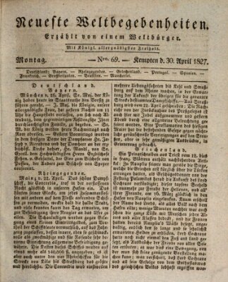 Neueste Weltbegebenheiten (Kemptner Zeitung) Montag 30. April 1827