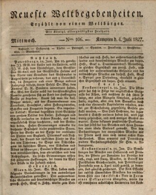 Neueste Weltbegebenheiten (Kemptner Zeitung) Mittwoch 4. Juli 1827