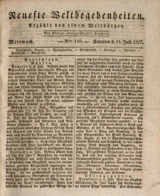 Neueste Weltbegebenheiten (Kemptner Zeitung) Mittwoch 11. Juli 1827