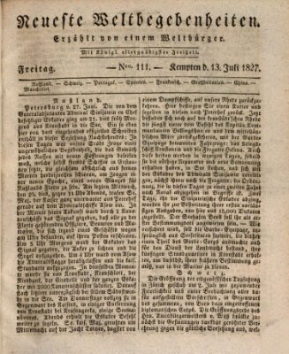 Neueste Weltbegebenheiten (Kemptner Zeitung) Freitag 13. Juli 1827