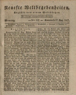 Neueste Weltbegebenheiten (Kemptner Zeitung) Montag 27. August 1827