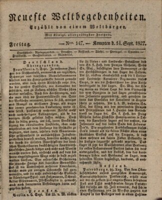 Neueste Weltbegebenheiten (Kemptner Zeitung) Freitag 14. September 1827