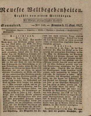 Neueste Weltbegebenheiten (Kemptner Zeitung) Samstag 15. September 1827