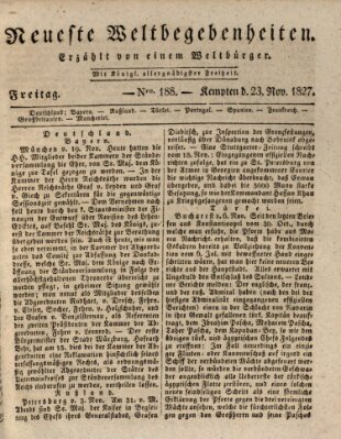 Neueste Weltbegebenheiten (Kemptner Zeitung) Freitag 23. November 1827