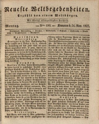 Neueste Weltbegebenheiten (Kemptner Zeitung) Montag 26. November 1827