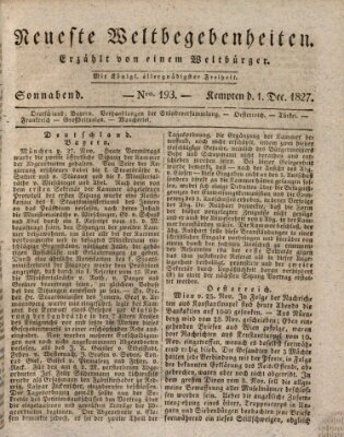 Neueste Weltbegebenheiten (Kemptner Zeitung) Samstag 1. Dezember 1827