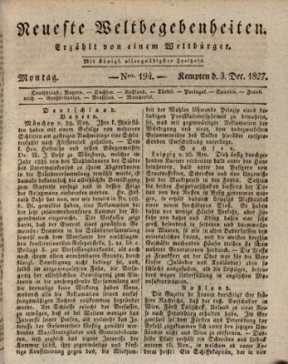 Neueste Weltbegebenheiten (Kemptner Zeitung) Montag 3. Dezember 1827