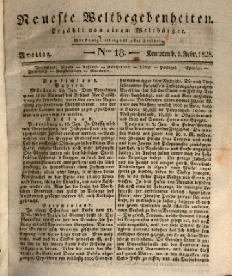 Neueste Weltbegebenheiten (Kemptner Zeitung) Freitag 1. Februar 1828