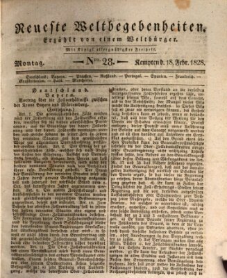 Neueste Weltbegebenheiten (Kemptner Zeitung) Montag 18. Februar 1828