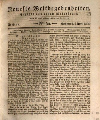 Neueste Weltbegebenheiten (Kemptner Zeitung) Freitag 4. April 1828