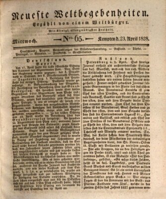 Neueste Weltbegebenheiten (Kemptner Zeitung) Mittwoch 23. April 1828