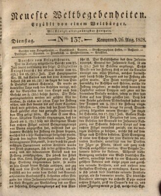 Neueste Weltbegebenheiten (Kemptner Zeitung) Dienstag 26. August 1828