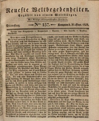 Neueste Weltbegebenheiten (Kemptner Zeitung) Dienstag 30. September 1828