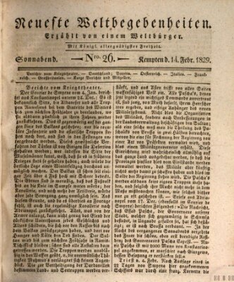 Neueste Weltbegebenheiten (Kemptner Zeitung) Samstag 14. Februar 1829