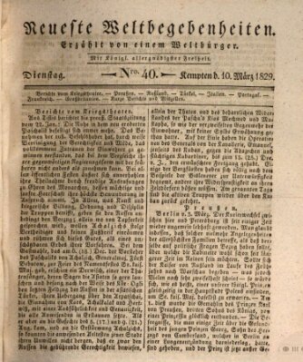 Neueste Weltbegebenheiten (Kemptner Zeitung) Dienstag 10. März 1829