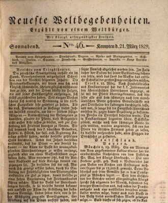 Neueste Weltbegebenheiten (Kemptner Zeitung) Samstag 21. März 1829