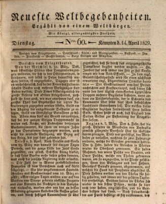 Neueste Weltbegebenheiten (Kemptner Zeitung) Dienstag 14. April 1829