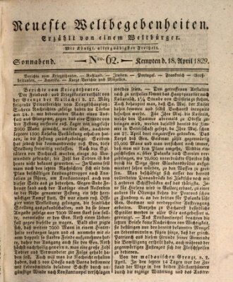 Neueste Weltbegebenheiten (Kemptner Zeitung) Samstag 18. April 1829