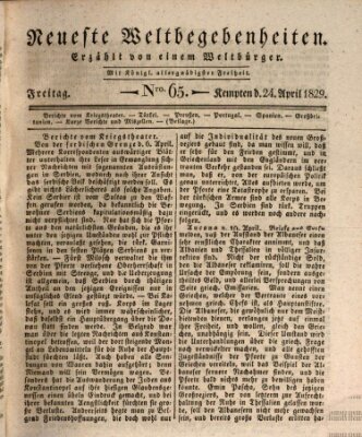 Neueste Weltbegebenheiten (Kemptner Zeitung) Freitag 24. April 1829