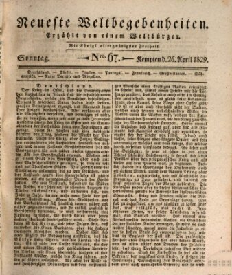 Neueste Weltbegebenheiten (Kemptner Zeitung) Sonntag 26. April 1829