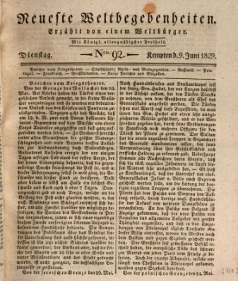 Neueste Weltbegebenheiten (Kemptner Zeitung) Dienstag 9. Juni 1829